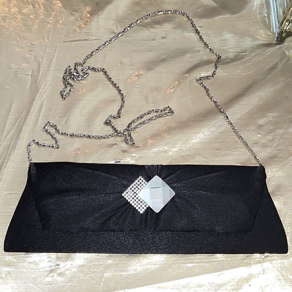 Bijoux Terner Black Cloth Clutch/Shoulder Purse